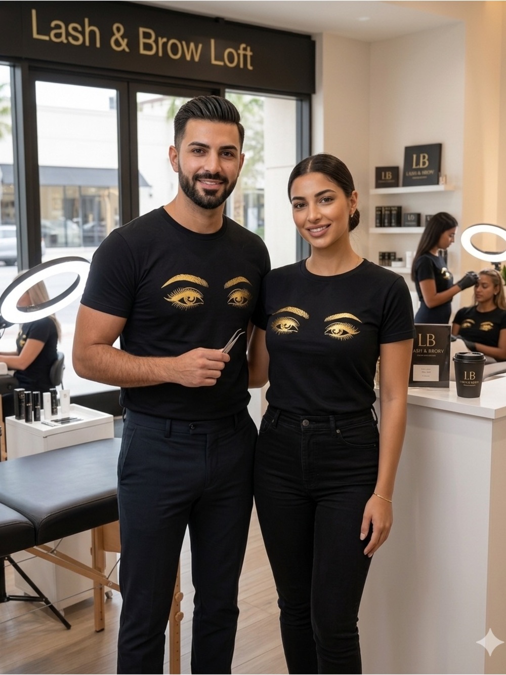 Professional Lash & Brow Artist T-Shirt Size M Black Matte Gold Graphic Tee